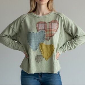 Heart Patch Sweatshirt with Raw Hems